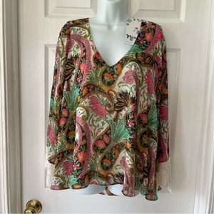 Show Me Your Mumu Mal‎ Top Pink Green Paisley Womens Size Small Long Sleeve NEW
